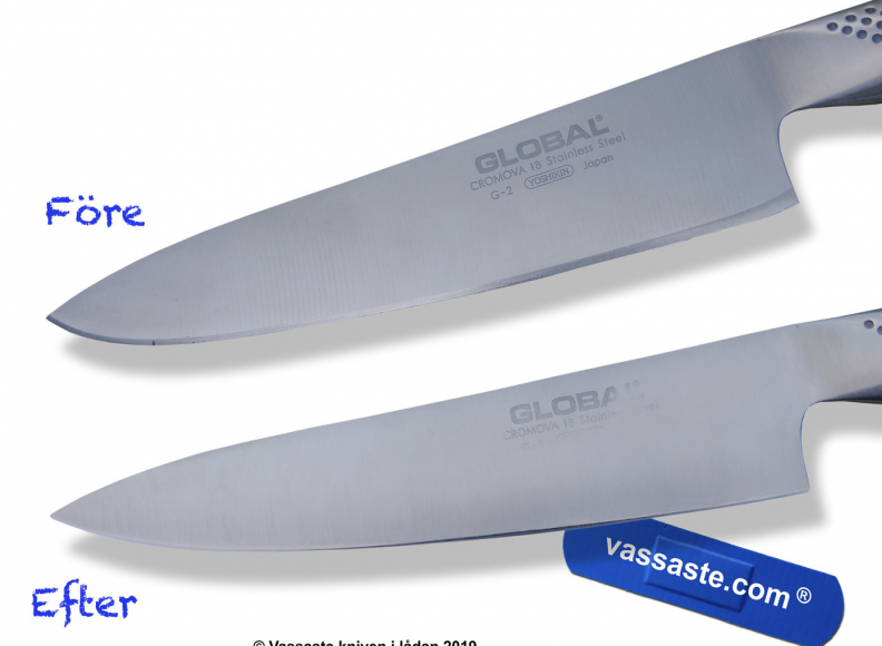 Slipa och reparera Globalknivar