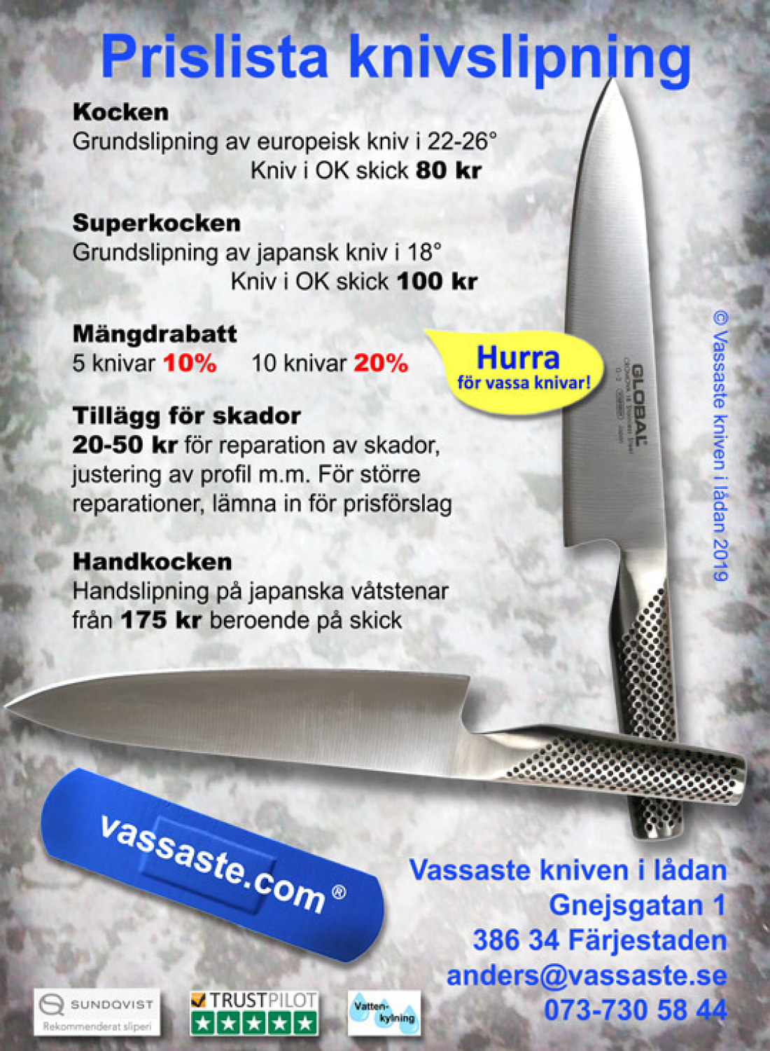 Pris slipa knivar - Vassastes prislista för knivslipning och slipservice